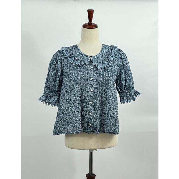 DOEN Sz M Medium Rune Top Delores Ditsy Liberty Fabric Short Sleeve Blouse - Picture 2 of 9